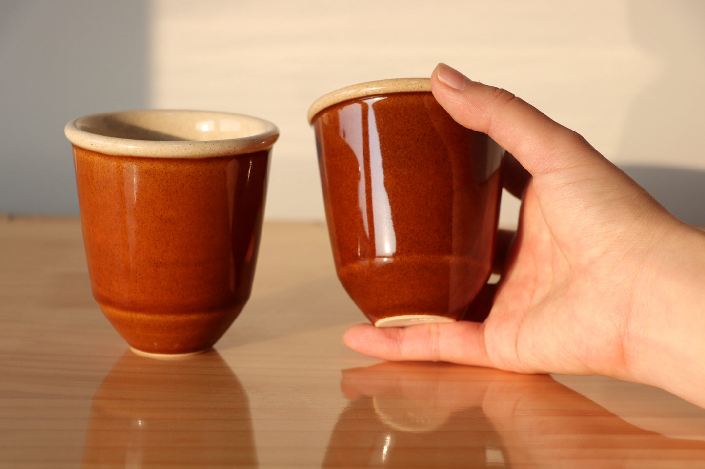 Honey Brown Handless cup 6.8 OZ Claysup